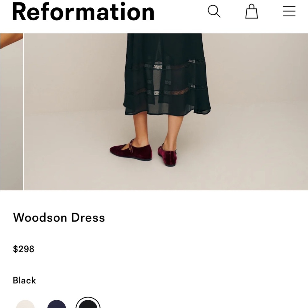 Reformation sz 2 Woodson in Black Lace Trim Midi Button Down Dress - Picture 4 of 10